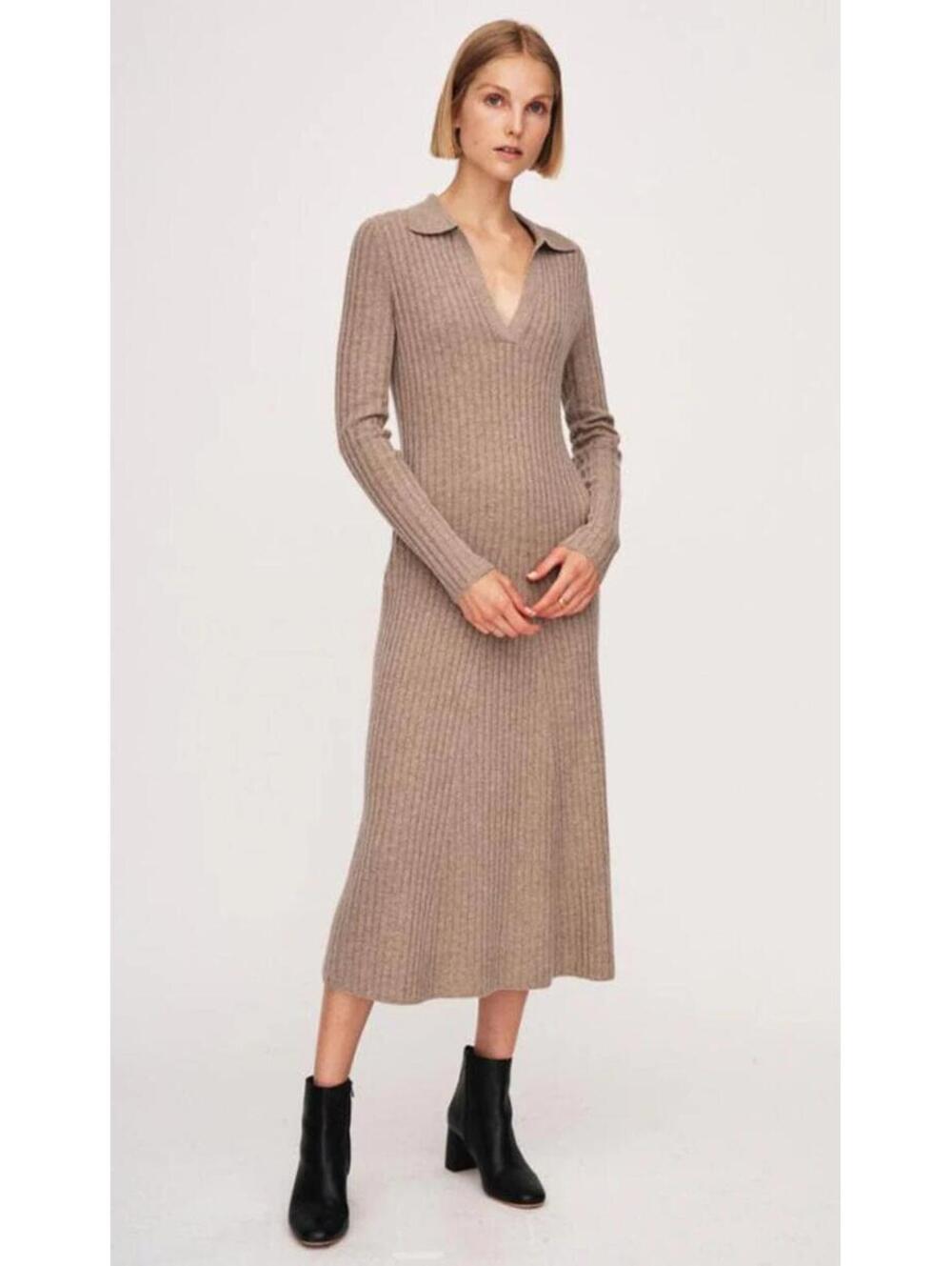 White + Warren Merino Cashmere Ribbed Midi Polo Dress $475